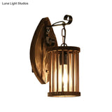 Cage Sconce Industrial 1 Light Wood Lodge Wall For Coffee Shop