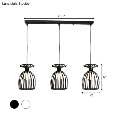 Cage Shade Pendant Light Fixture - Wine Glass & Metal Industrial Ceiling For Dining Room