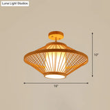 Cage Style Asian Bamboo Ceiling Light - Wood Semi Flush Single-Bulb Aisle Mounted