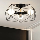 Caged Opal Glass Semi Mount Industrial Ceiling Light In Black/White - 3/4/5 Bulb Living Room
