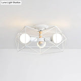 Caged Opal Glass Semi Mount Industrial Ceiling Light In Black/White - 3/4/5 Bulb Living Room