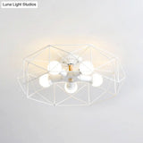 Caged Opal Glass Semi Mount Industrial Ceiling Light In Black/White - 3/4/5 Bulb Living Room
