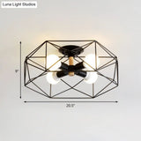 Caged Opal Glass Semi Mount Industrial Ceiling Light In Black/White - 3/4/5 Bulb Living Room