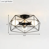 Caged Opal Glass Semi Mount Industrial Ceiling Light In Black/White - 3/4/5 Bulb Living Room