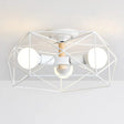 Caged Opal Glass Semi Mount Industrial Ceiling Light In Black/White - 3/4/5 Bulb Living Room