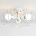 Caged Opal Glass Semi Mount Industrial Ceiling Light In Black/White - 3/4/5 Bulb Living Room