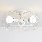 Caged Opal Glass Semi Mount Industrial Ceiling Light In Black/White - 3/4/5 Bulb Living Room