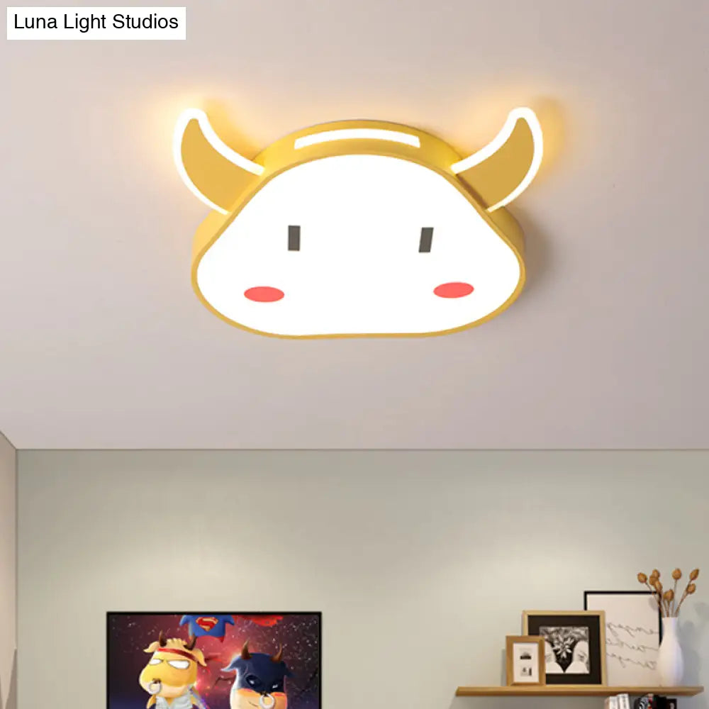 Calf - Shaped Cartoon Acrylic Led Flushmount Ceiling Light For Bedroom In Warm/White