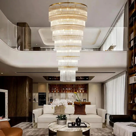 Callista Glass Staircase Chandelier Long Crystal Pendant for Foyer & Loft D100xH400cm gold / warm light 3000k chandelier