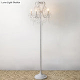 Candle Metallic Stand Up Lamp Traditional 5 Heads Living Room Floor Lighting With Crystal Draping