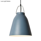 Macaron Aluminum Pendant Light - Candy Colored Bucket Hanging In Dark Blue/Light Blue/Pink For