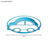 Car Shape Led Cartoon Flush Mount Lamp In Blue With White/Warm Light - Ideal For Bedrooms
