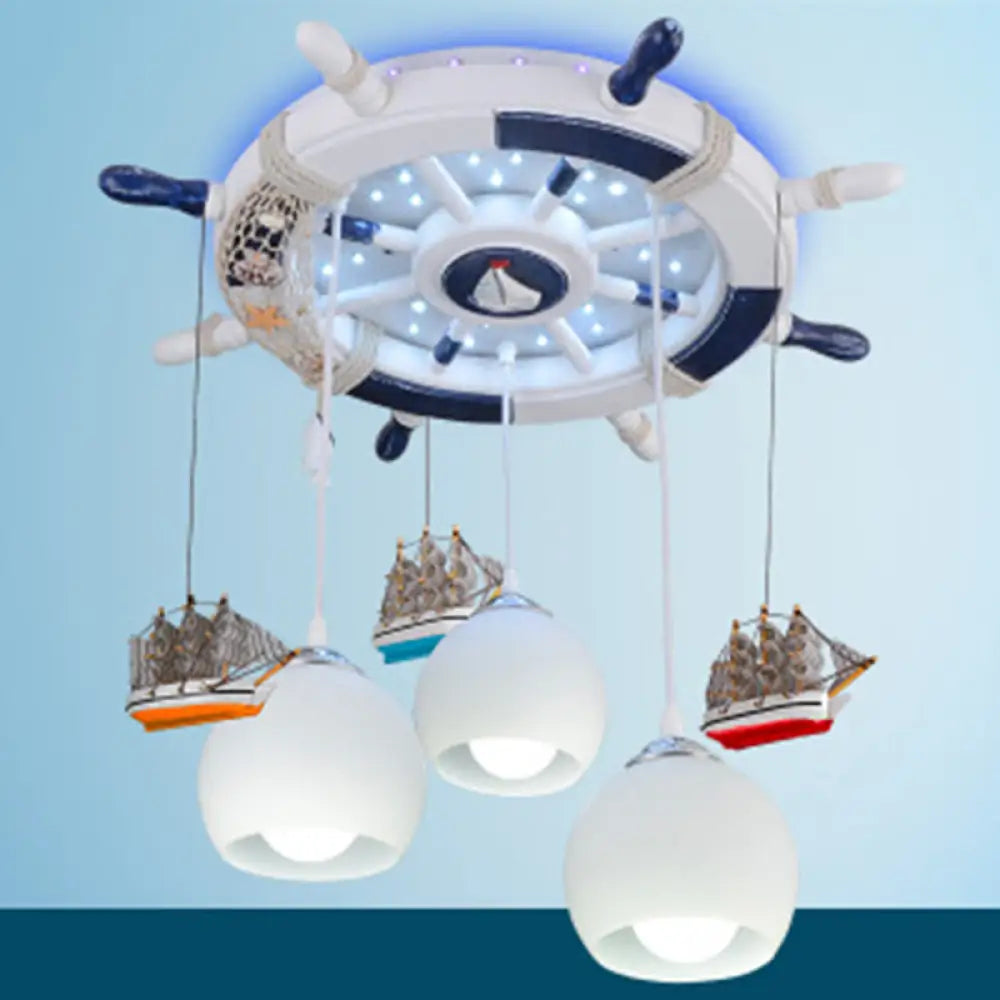 Cartoon 3 Bulb Cream Glass Dome Ceiling Light – Flush Mount With Rudder Canopy (White) White / 25.5’