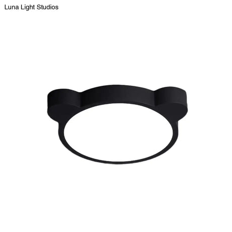 Cartoon Bear Led Flushmount Ceiling Light For Kids Bedroom In Black/White/Pink