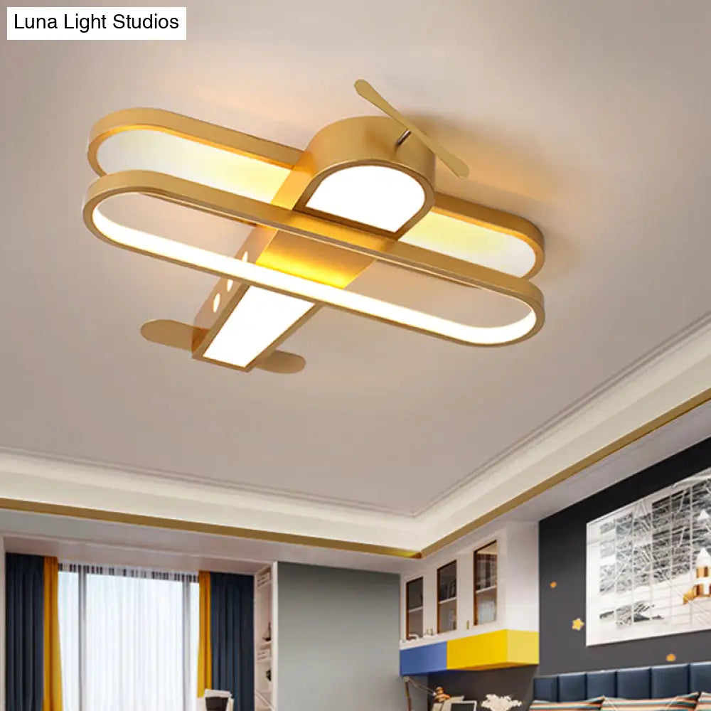 Cartoon Biplane Led Ceiling Flush Light For Boys Room - Acrylic Flush - Mount Fixture