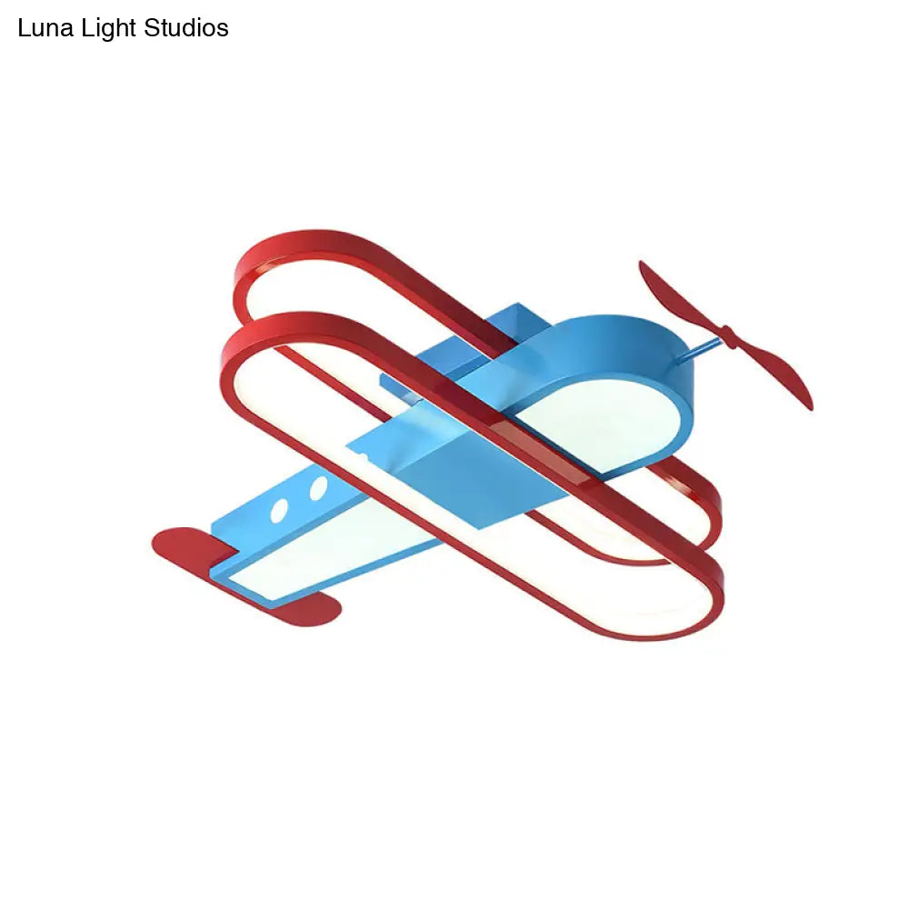 Cartoon Biplane Led Ceiling Flush Light For Boys Room - Acrylic Flush - Mount Fixture