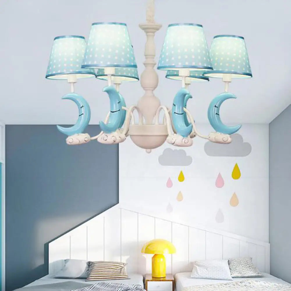 Cartoon Blue Metal Chandelier - Bedroom Hanging Lamp With Tapered Shade 5 /
