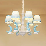 Cartoon Blue Metal Chandelier - Bedroom Hanging Lamp With Tapered Shade 6 /