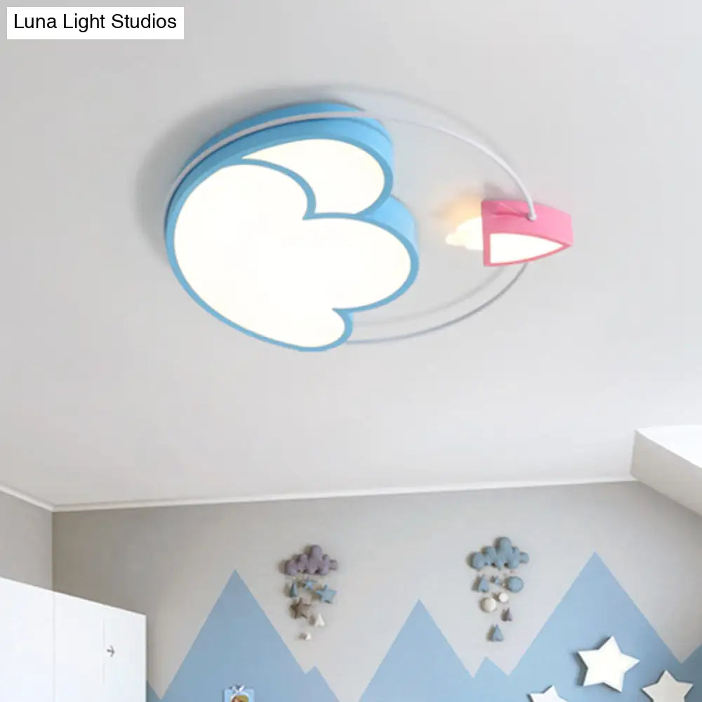 Cartoon Blue Rocket Flush Light: Led Ceiling Fixture
