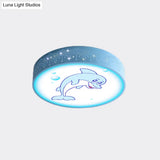 Cartoon Blue/White Led Ceiling Light For Kids Bedroom With Acrylic Dolphin/Shark/Fish Shade