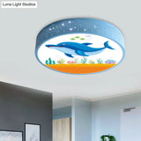 Cartoon Blue/White Led Ceiling Light For Kids Bedroom With Acrylic Dolphin/Shark/Fish Shade