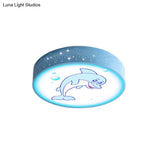 Cartoon Blue/White Led Ceiling Light For Kids Bedroom With Acrylic Dolphin/Shark/Fish Shade