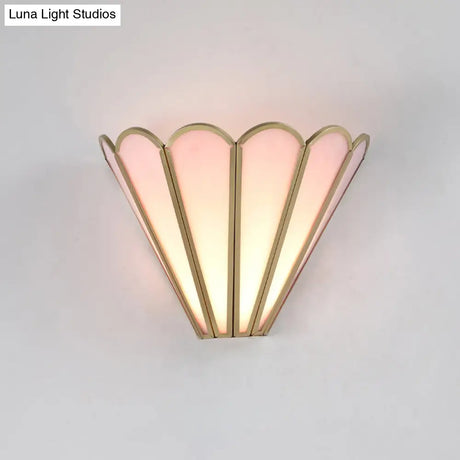 Cartoon Brass Badminton Wall Light With Pink Glass For Living Room