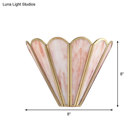 Cartoon Brass Badminton Wall Light With Pink Glass For Living Room