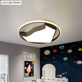 Cartoon Cat Led Flush Mounted Light Fixture For Kids’ Bedroom In Black/Gray