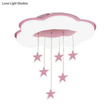 Cartoon Cloud And Star Flushmount Led Ceiling Light For Bedroom - Acrylic Pink/Blue Design