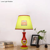 Cartoon Cone Nightstand Lamp Fabric Boys Bedroom Night Light With Star/Car Pattern In Blue/Yellow