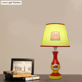 Cartoon Cone Nightstand Lamp Fabric Boys Bedroom Night Light With Star/Car Pattern In Blue/Yellow