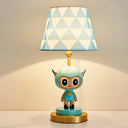 Cartoon Cow Boy Night Lamp With Triangle Print Shade In Pink/Blue - Resin Table Lighting Blue