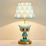 Cartoon Cow Boy Night Lamp With Triangle Print Shade In Pink/Blue - Resin Table Lighting Blue