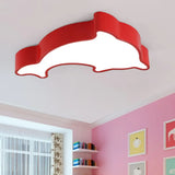 Cartoon Dolphin Led Flushmount Light For Children’s Room - Acrylic Ceiling Mounted Green/Blue/Red