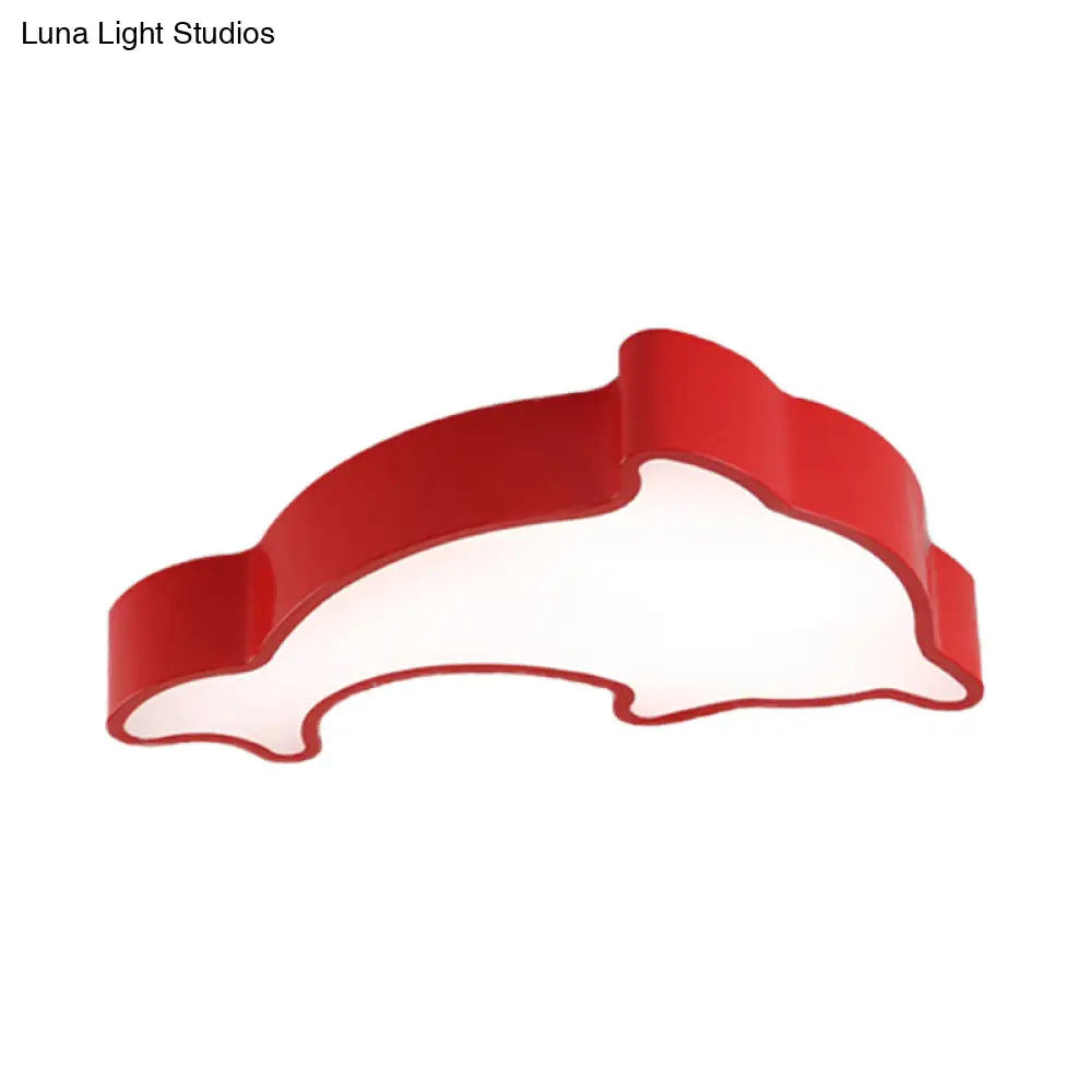Cartoon Dolphin Led Flushmount Light For Children’s Room - Acrylic Ceiling Mounted Green/Blue/Red
