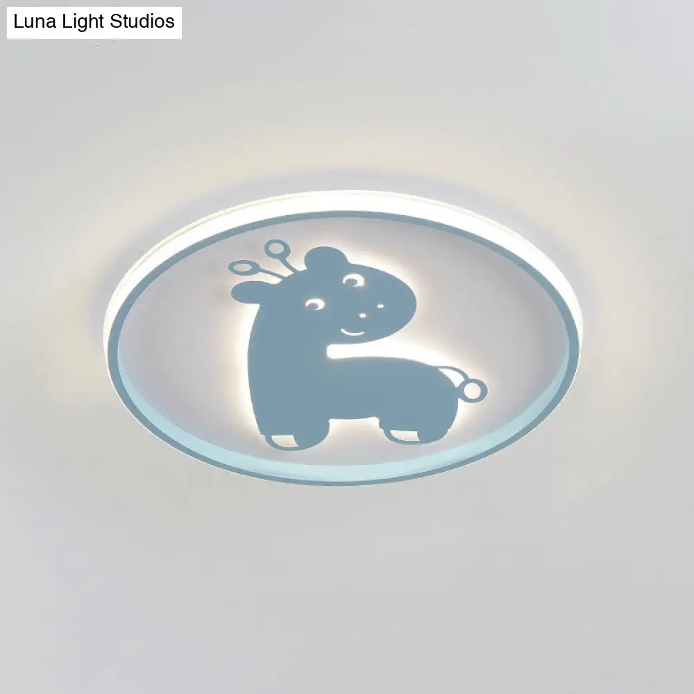 Cartoon Fish/Giraffe Ceiling Light For Nursery - Integrated Led Flushmount Lamp In Pink/Blue Acrylic
