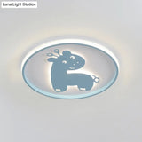 Cartoon Fish/Giraffe Ceiling Light For Nursery - Integrated Led Flushmount Lamp In Pink/Blue Acrylic
