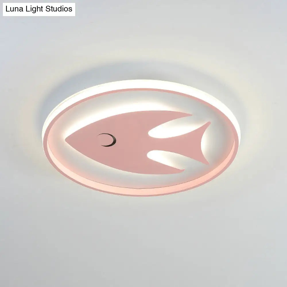 Cartoon Fish/Giraffe Ceiling Light For Nursery - Integrated Led Flushmount Lamp In Pink/Blue Acrylic