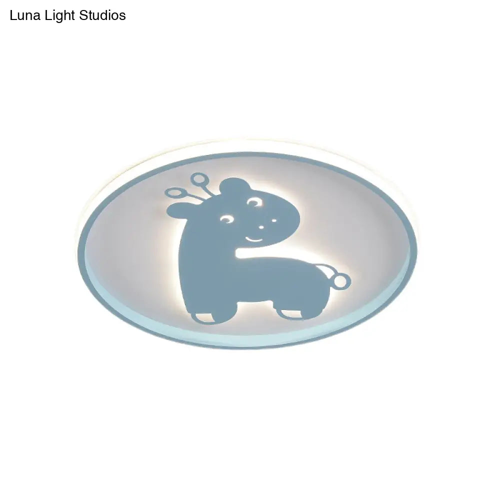 Cartoon Fish/Giraffe Ceiling Light For Nursery - Integrated Led Flushmount Lamp In Pink/Blue Acrylic