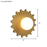 Cartoon Flower Metallic Wall Sconce - Gold 1-Light Lamp With Milk Glass Shade