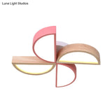 Cartoon - Inspired 4 - Head Toy Windmill Led Flush Ceiling Light For Nursing Room Wooden And Metal