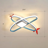 Cartoon Jet Plane Led Flush - Mount Light Fixture For Child Bedroom Ceiling - Blue / Warm Hollow