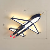 Cartoon Jet Plane Led Flush - Mount Light Fixture For Child Bedroom Ceiling - Blue / Warm Pointed