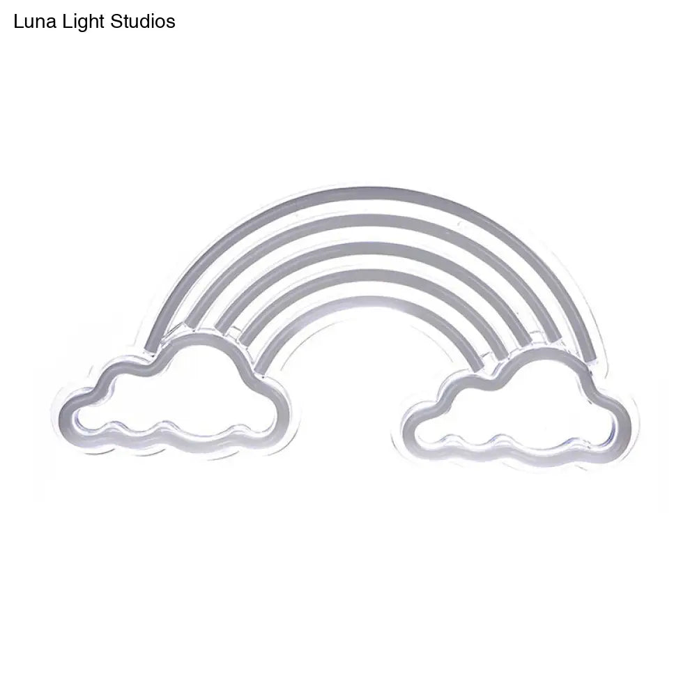 Cartoon Led Bedroom Nightstand Lamp With Rainbow Shade - White Night Lighting