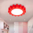 Cartoon Led Ceiling Light For Kindergarten: Metal Gear Mount Red / 16’ Warm