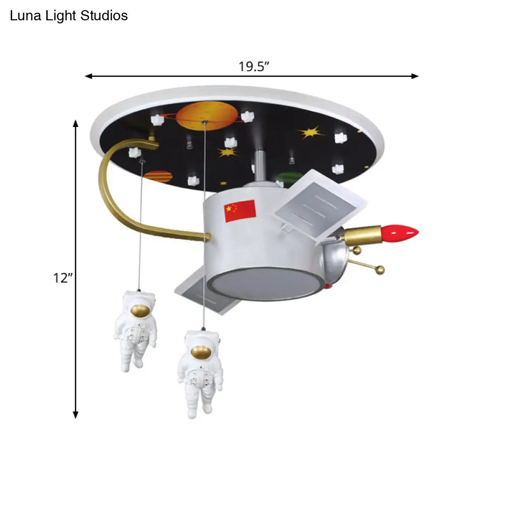 Cartoon Led Flush Mount Nickel Astronaut And Space Missile Ceiling Lamp