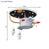 Cartoon Led Flush Mount Nickel Astronaut And Space Missile Ceiling Lamp