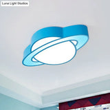 Cartoon Led Planet Ceiling Lamp With Blue Finish - Perfect For Kindergarten