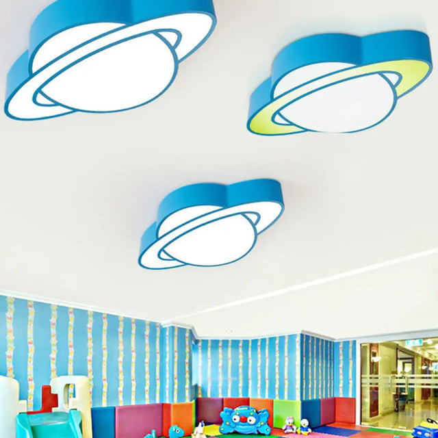Cartoon Led Planet Ceiling Lamp With Blue Finish - Perfect For Kindergarten